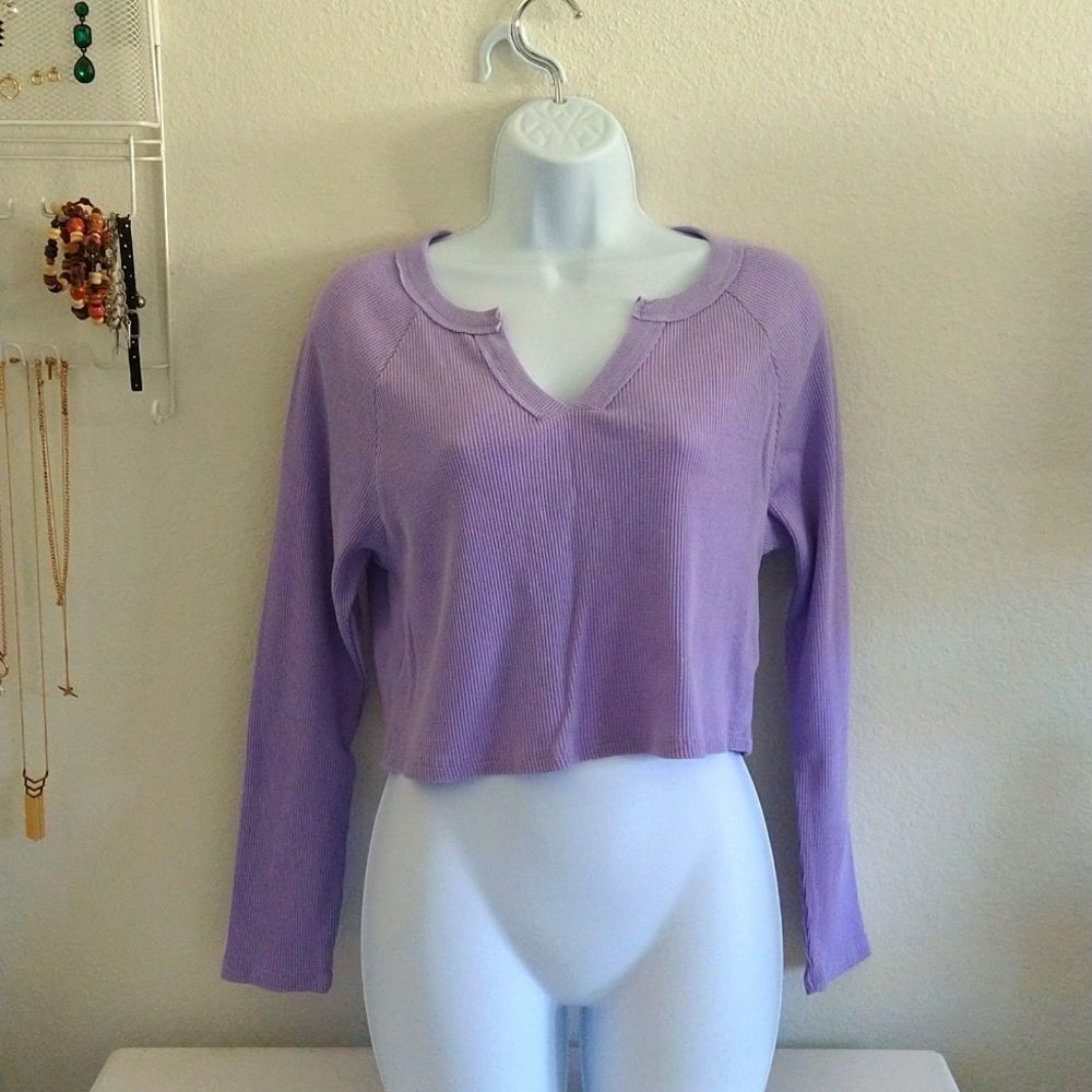 Wild Fable Purple Crop Top Long Sleeve size Medium